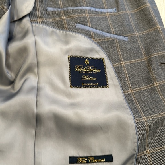 Brooks Brothers Blue Tan Checked Madison BrooksCool Half Lined Wool Blazer 42L - Picture 5 of 7